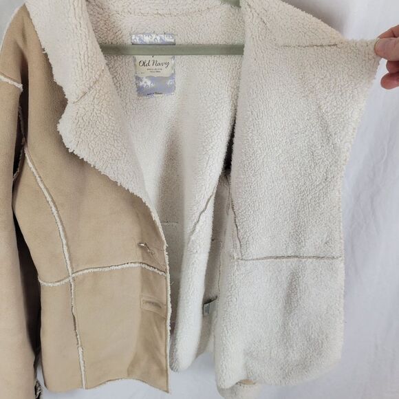 Old Navy Tan Fleece Lined 2-Pocket Button Front Jacket Size L - Picture 7 of 8